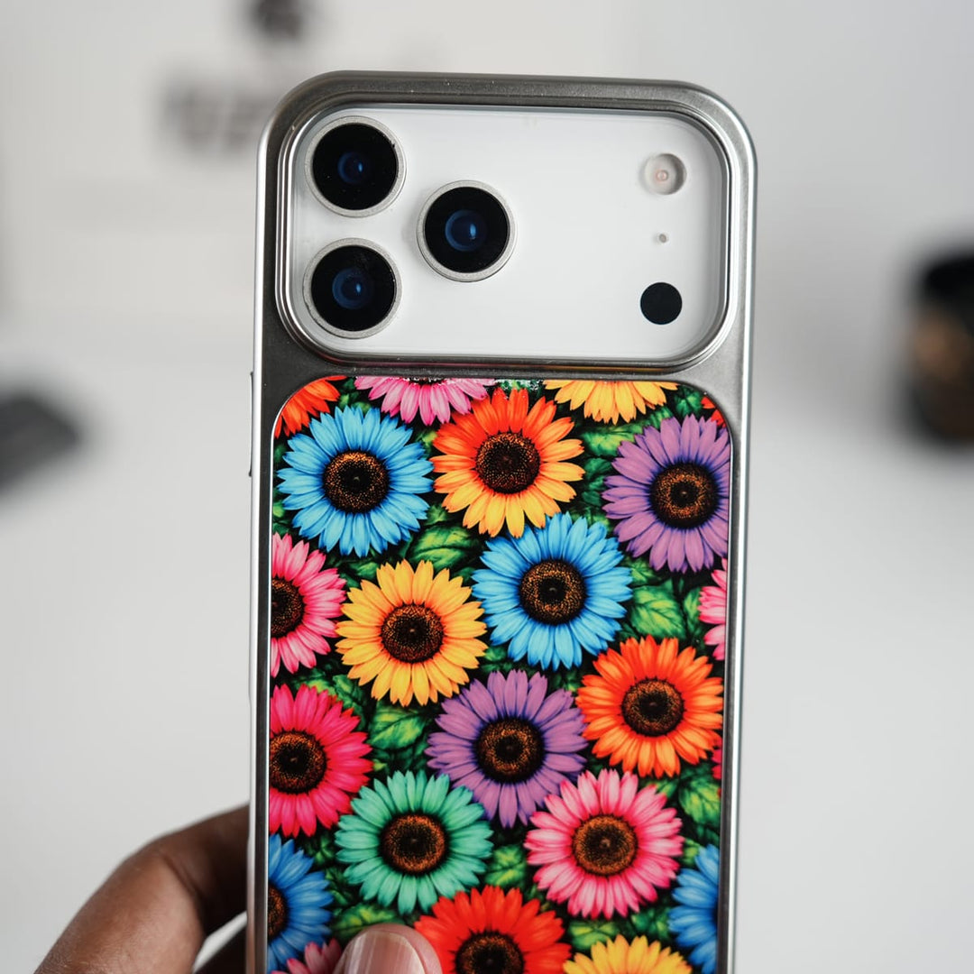 FRATO iPhone 17 Series Chrome Frame Floral Designer Bllom Case | Slim Protective Back Cover
