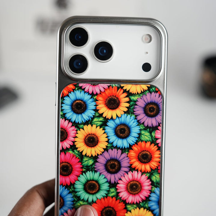 FRATO iPhone 17 Series Chrome Frame Floral Designer Bllom Case | Slim Protective Back Cover