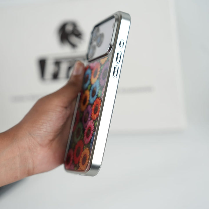 FRATO iPhone 17 Series Chrome Frame Floral Designer Bllom Case | Slim Protective Back Cover