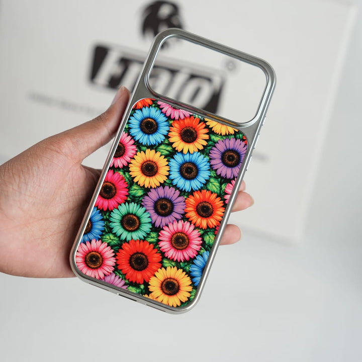 FRATO iPhone 17 Series Chrome Frame Floral Designer Bllom Case | Slim Protective Back Cover