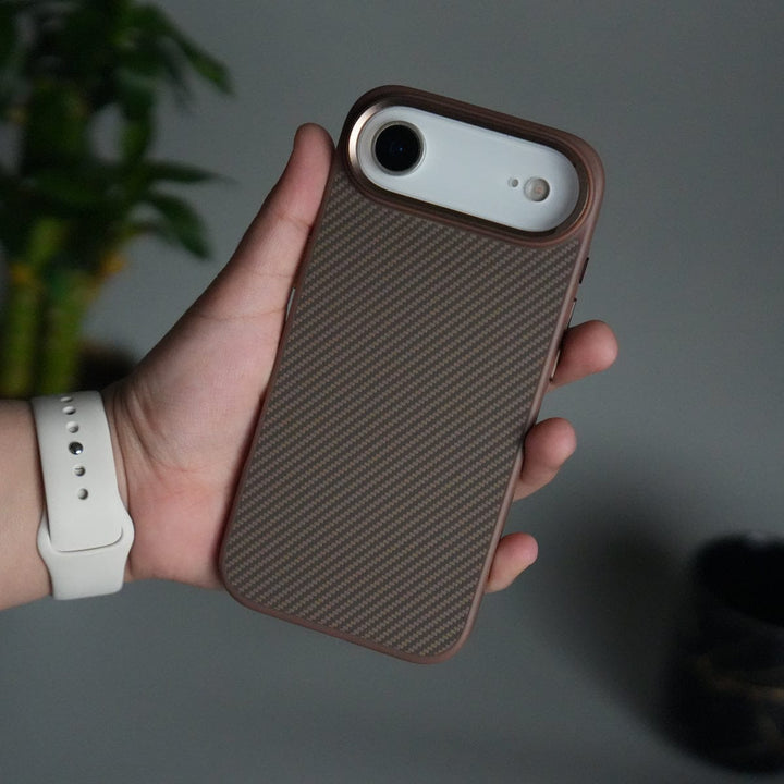 FRATO iPhone 17 Series Copper Brown iPhone 17 Air Metal Camera Ring Carbon Fiber Design MagSafe Cover