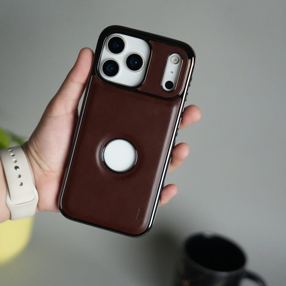 FRATO iPhone 17 Series Dark Brown iPhone 17 Pro Max JTP PU Leather Logo Cut Case Premium Finish Cover