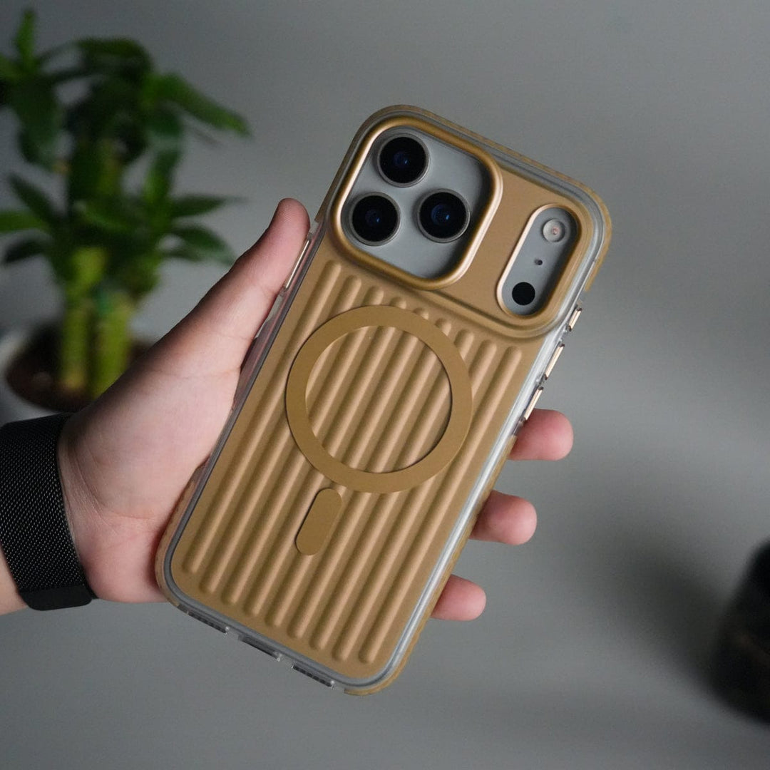 FRATO iPhone 17 Series Desert Gold iPhone 17 Pro Max MagSafe Suitcase Design Case | Shockproof Ribbed Texture Back Cover