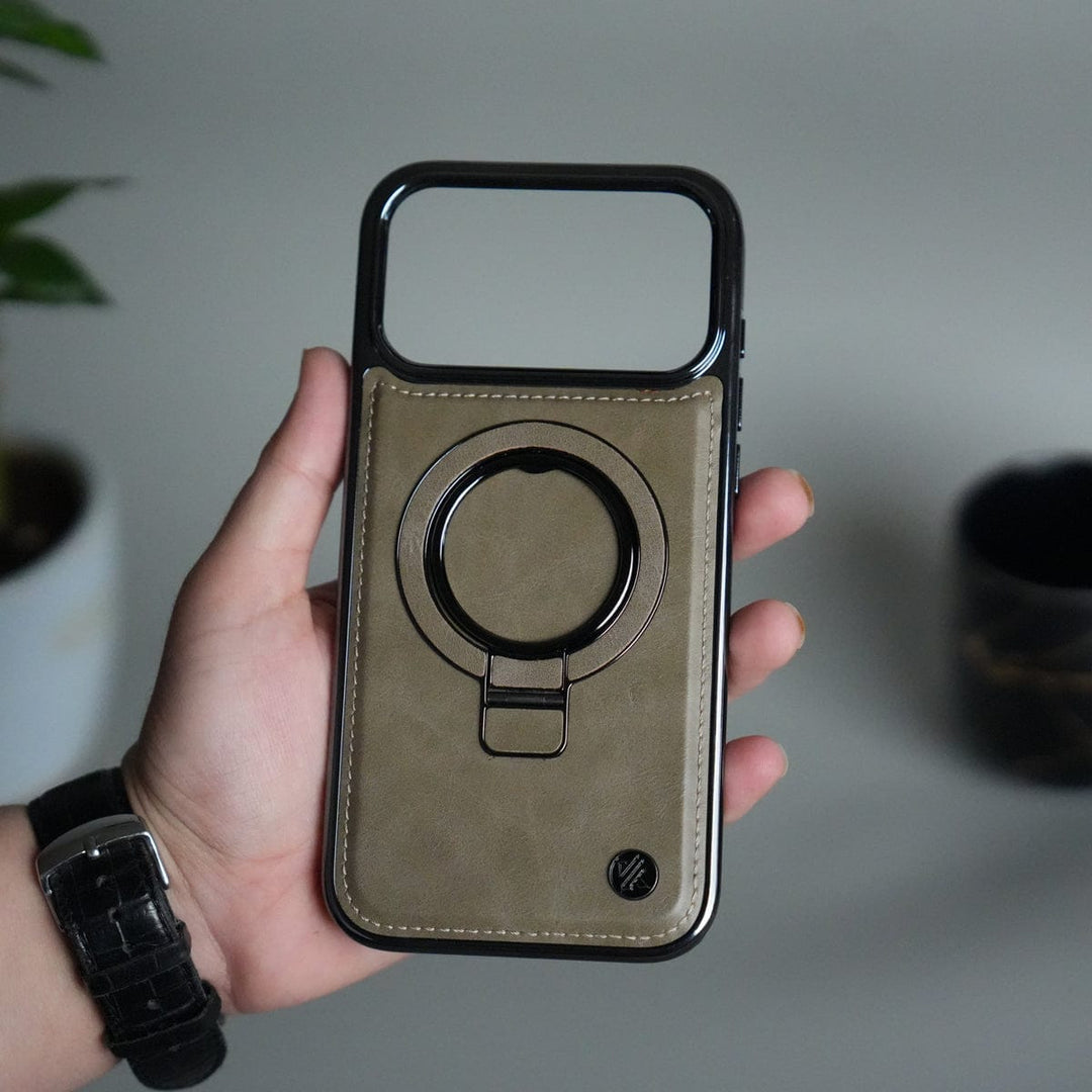 FRATO iPhone 17 Series Desert iPhone 17 Pro Max PU Leather Chrome Side Case With Ring Metal Stand