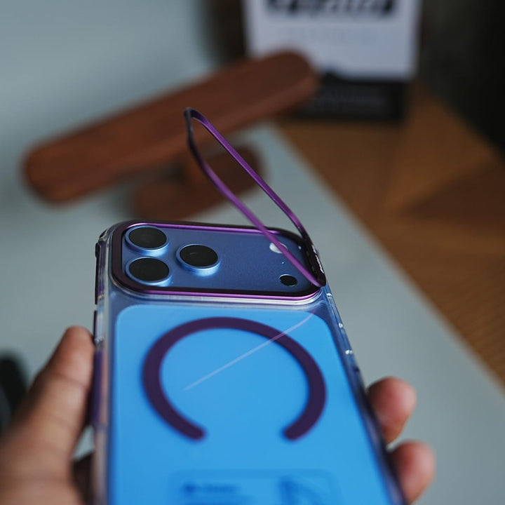 FRATO iPhone 17 Series Foldable Camera Frame Stand Case for 17 Series | Magnetic Transparent Protective Cover