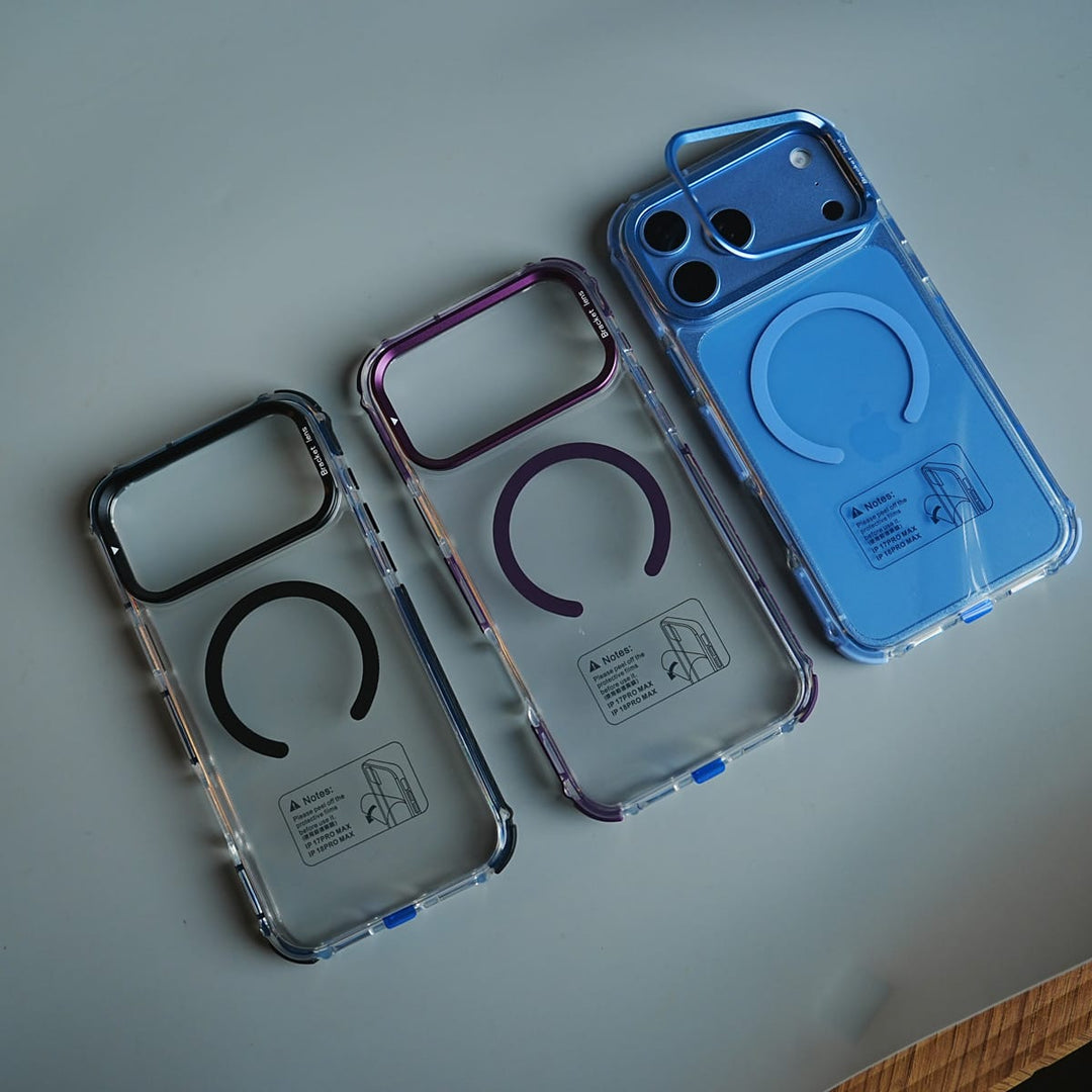 FRATO iPhone 17 Series Foldable Camera Frame Stand Case for 17 Series | Magnetic Transparent Protective Cover