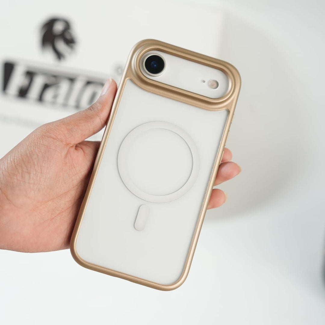 FRATO iPhone 17 Series Gold iPhone 17 Air Clear Acrylic MagSafe Case with Soft Silicone Bumper | Transparent Shockproof Cover