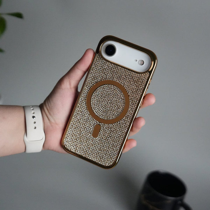 FRATO iPhone 17 Series Golden iPhone 17 Air Luxury Diamond Case Cover With MagSafe