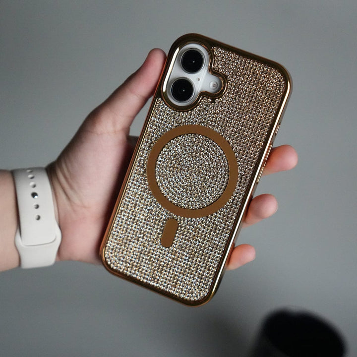 FRATO iPhone 17 Series Golden iPhone 17 Luxury Diamond Case Cover With MagSafe