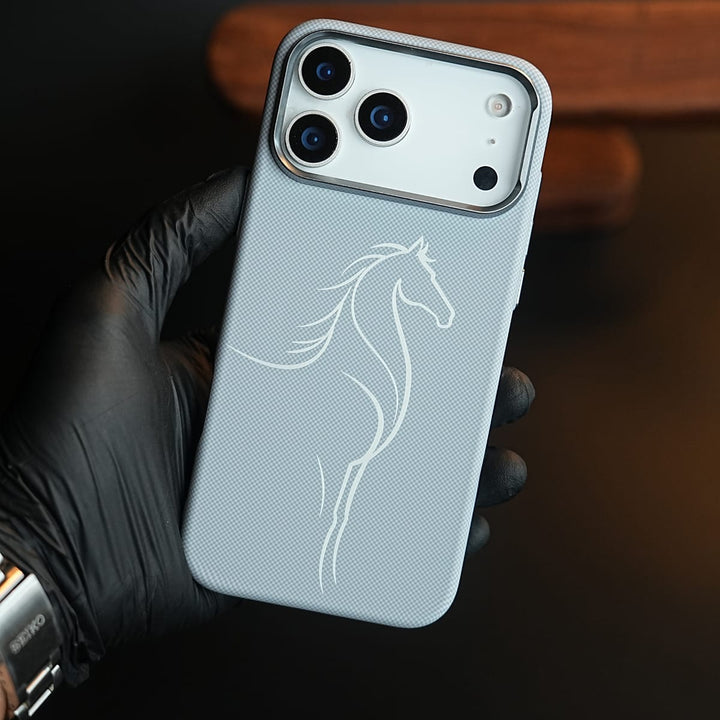 FRATO iPhone 17 Series Gray Aramid Design Hard Pc Case for iPhone 17 Pro Max | MagSafe Cover | Horse