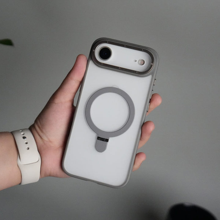 FRATO iPhone 17 Series Gray iPhone 17 Air Frosted Case with Metal Camera Bump &amp; Metal Kickstand | Shockproof Matte Hybrid Cover