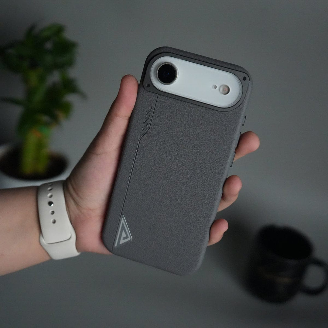 FRATO iPhone 17 Series Gray iPhone 17 Air Leather Texture MagSafe PVC NUIU Case With Metal Camera Bump