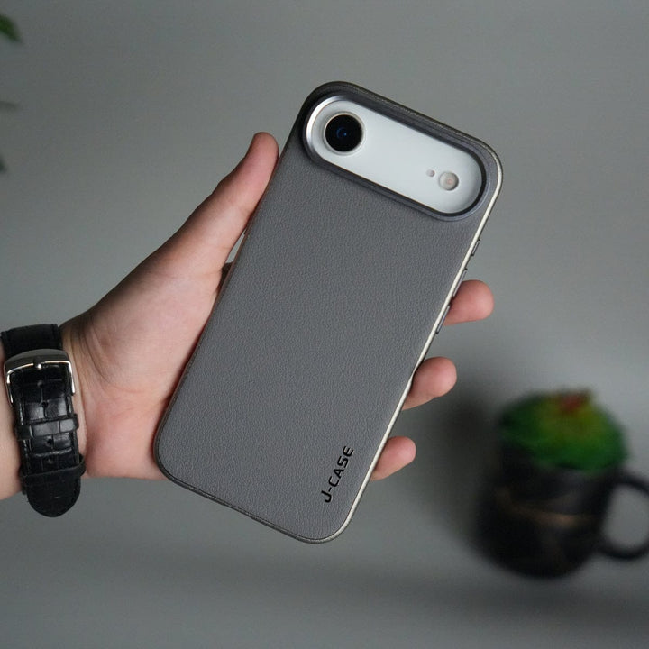 FRATO iPhone 17 Series Gray iPhone 17 Air Luxury Leather Matte Case | Slim Protective Metal Frame Back Cover