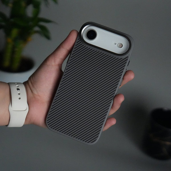 FRATO iPhone 17 Series Gray iPhone 17 Air Metal Camera Ring Carbon Fiber Design MagSafe Cover