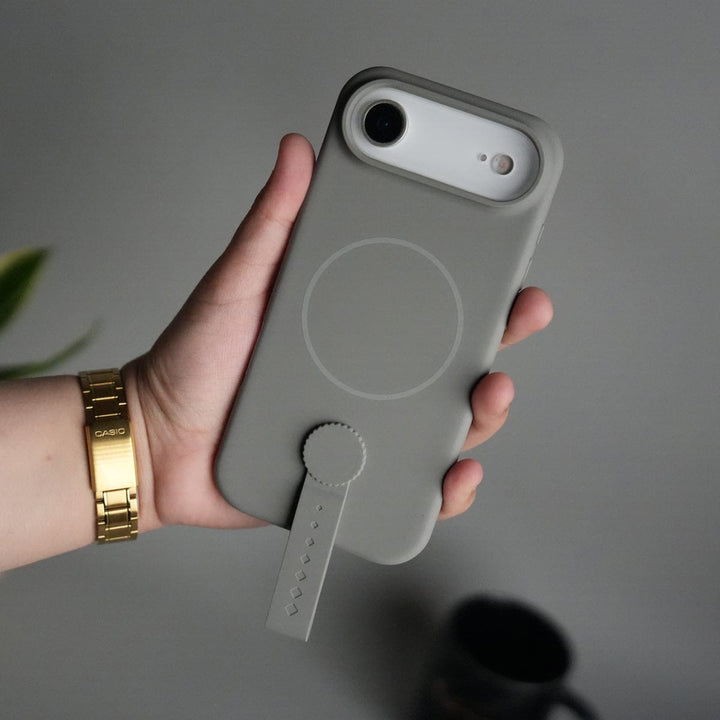 FRATO iPhone 17 Series Gray iPhone 17 Air Silicone Case | Magnetic Ring | Silicone Rotating Grip Strap Cover