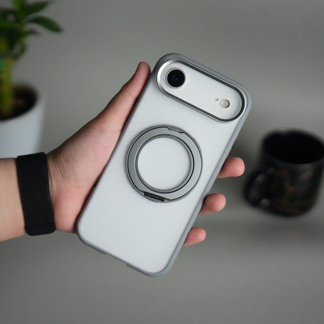 FRATO iPhone 17 Series Gray iPhone 17 Air Transparent Magnetic Ring Case | Frosted Shockproof Kickstand Cover