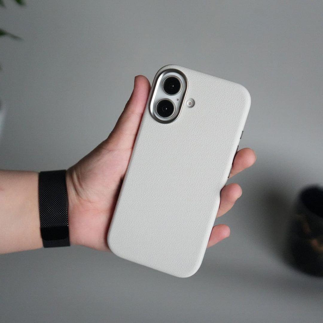 FRATO iPhone 17 Series Gray iPhone 17 Leather Texture Design PVC Case With Metal Camera Bump