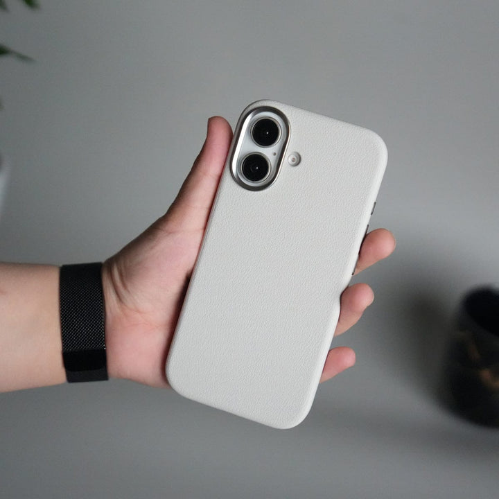 FRATO iPhone 17 Series Gray iPhone 17 Leather Texture Design PVC Case With Metal Camera Bump