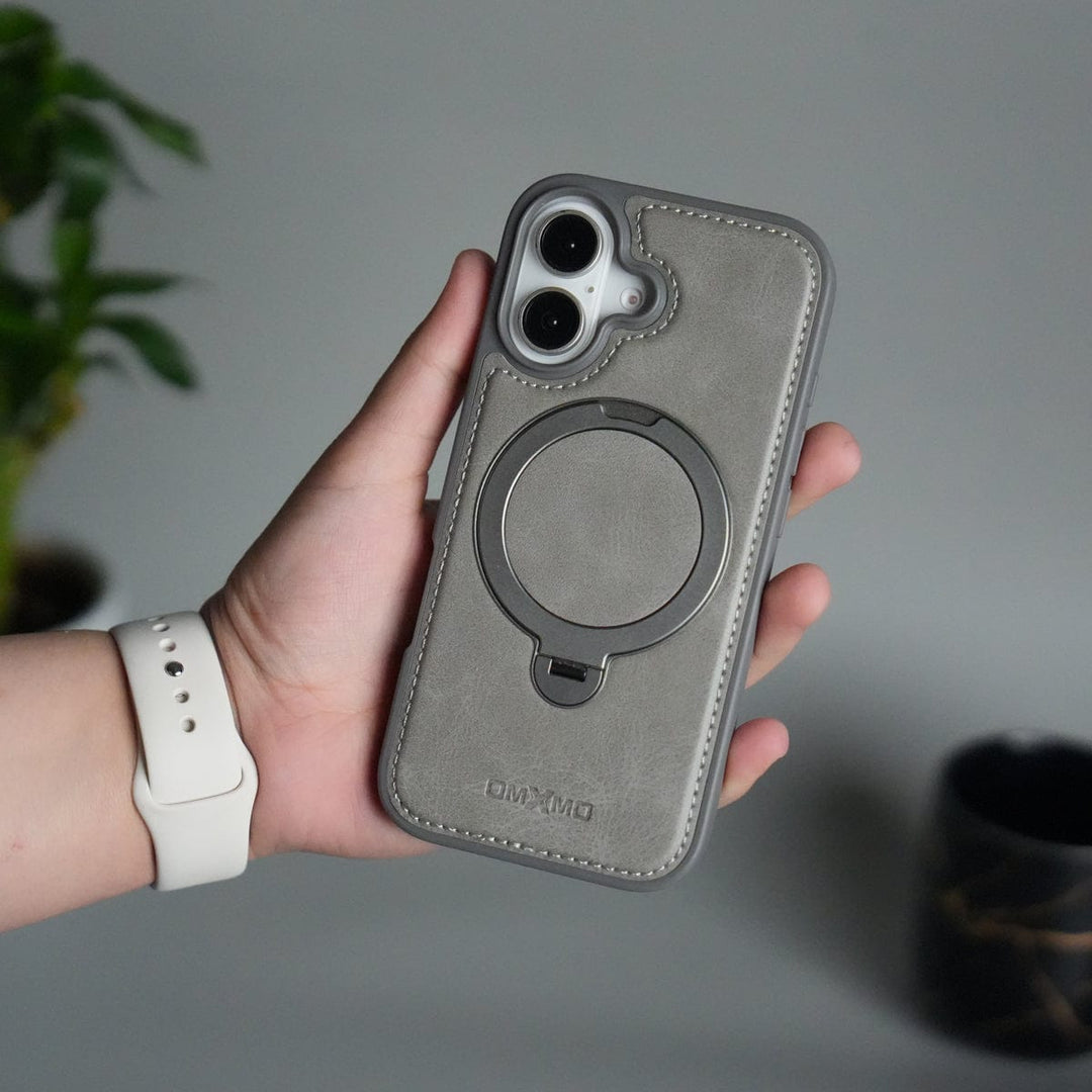 FRATO iPhone 17 Series Gray iPhone 17 Premium PU Leather Kickstand Case | Luxury Shockproof Protective Back Cover