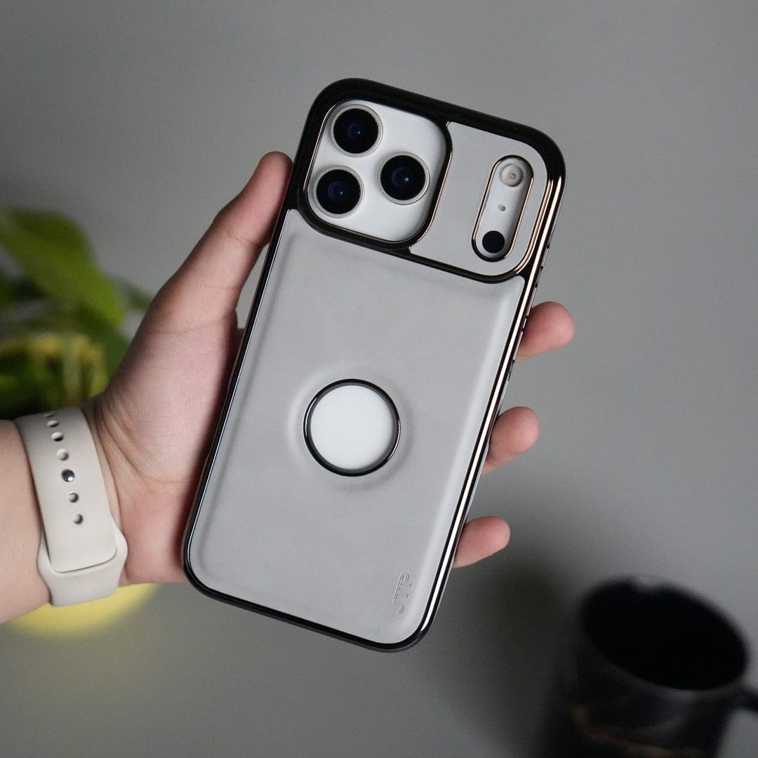 FRATO iPhone 17 Series Gray iPhone 17 Pro Max JTP PU Leather Logo Cut Case Premium Finish Cover