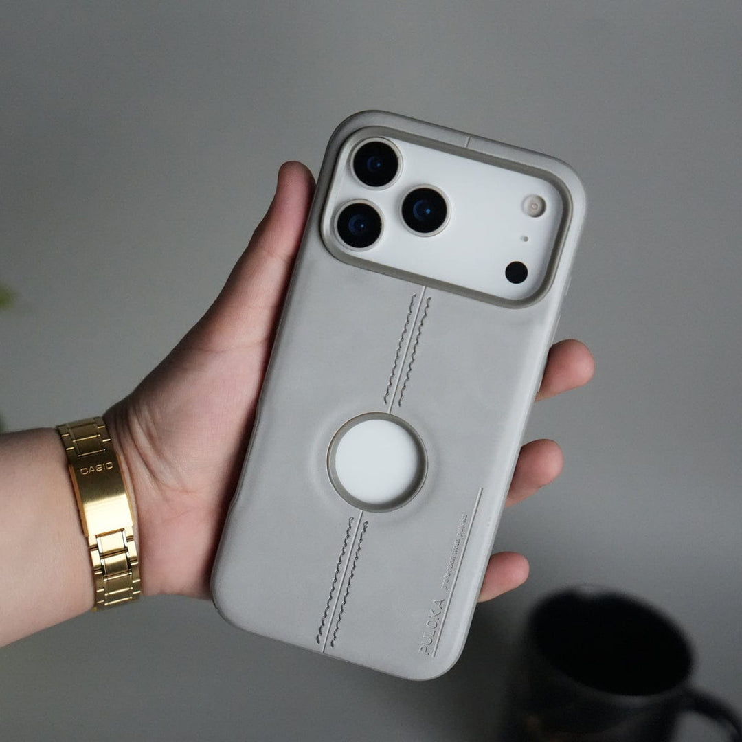 FRATO iPhone 17 Series Gray iPhone 17 Pro Max Leather Case | Classic Middle Stitched PU Back Cover