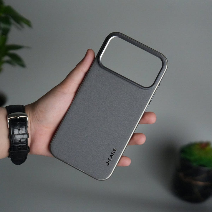 FRATO iPhone 17 Series Gray iPhone 17 Pro Max Luxury Leather Matte Case | Slim Protective Metal Frame Back Cover