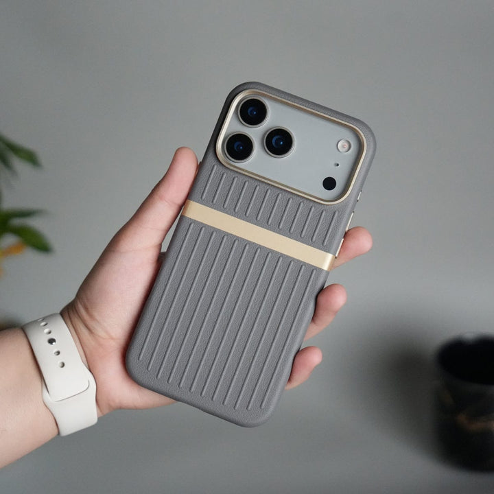 FRATO iPhone 17 Series Gray iPhone 17 Pro Max MagSafe Case | Premium Suitcase Textured Grip Cover with Metal Camera Bumper