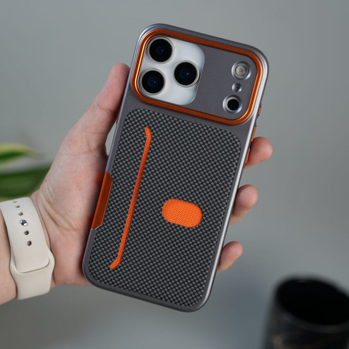 FRATO iPhone 17 Series Gray iPhone 17 Pro Max Metalic Grip Case with Camera Protection | MagSafe Supported Card Holder Back Cover