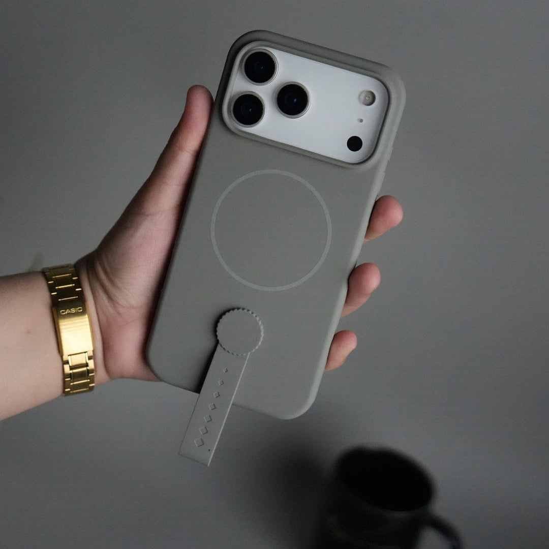 FRATO iPhone 17 Series Gray iPhone 17 Pro Max Silicone Case | Magnetic Ring | Silicone Rotating Grip Strap Cover