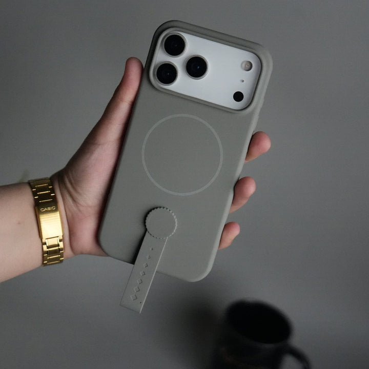 FRATO iPhone 17 Series Gray iPhone 17 Pro Max Silicone Case | Magnetic Ring | Silicone Rotating Grip Strap Cover