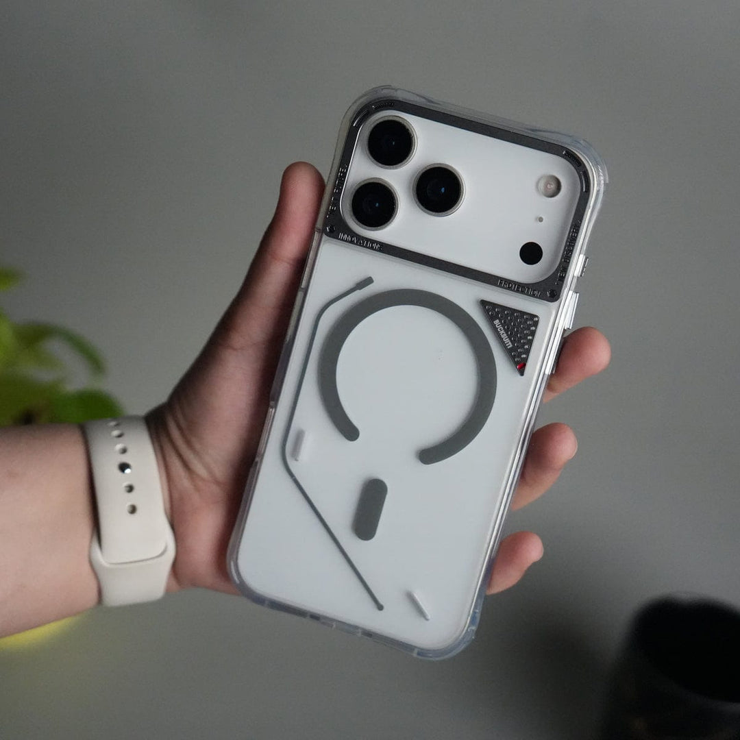 FRATO iPhone 17 Series Gray iPhone 17 Pro Max TechLine Transparent MagSafe Case with Metal Camera Bump Back Cover