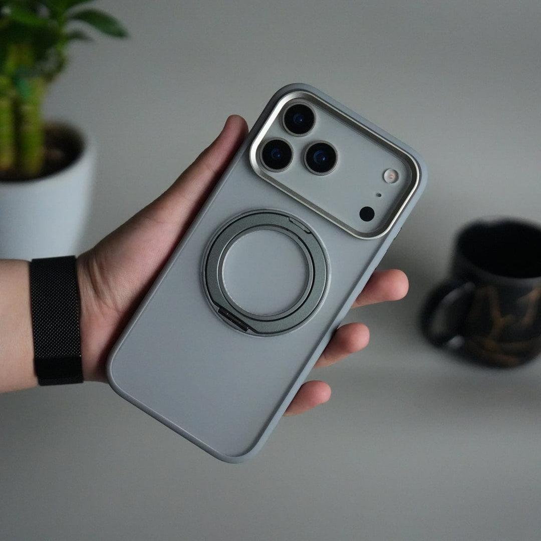 FRATO iPhone 17 Series Gray iPhone 17 Pro Max Transparent Magnetic Ring Case | Frosted Shockproof Kickstand Cover