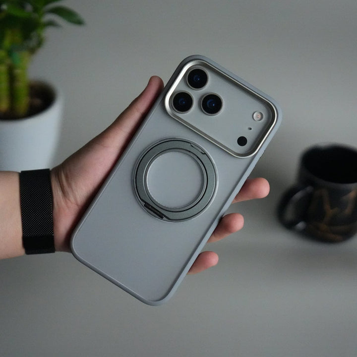 FRATO iPhone 17 Series Gray iPhone 17 Pro Max Transparent Magnetic Ring Case | Frosted Shockproof Kickstand Cover