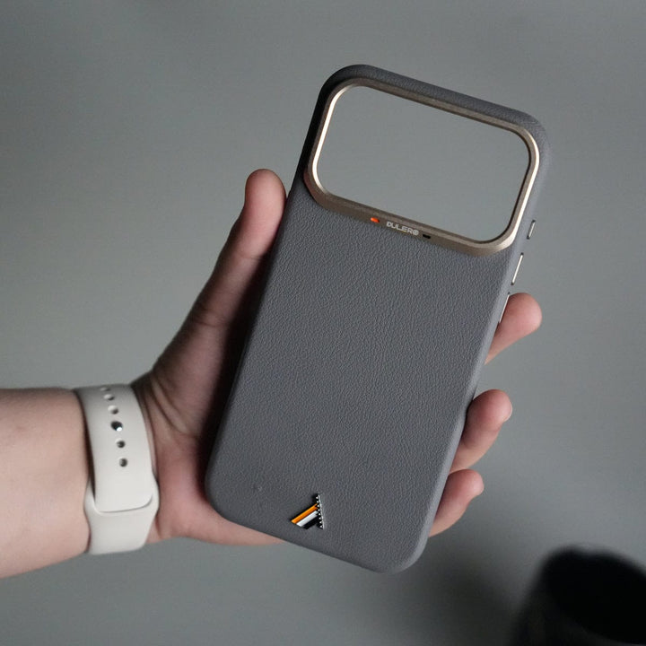 FRATO iPhone 17 Series Gray iPhone 17 Pro PU Leather Case with Metal Camera Frame