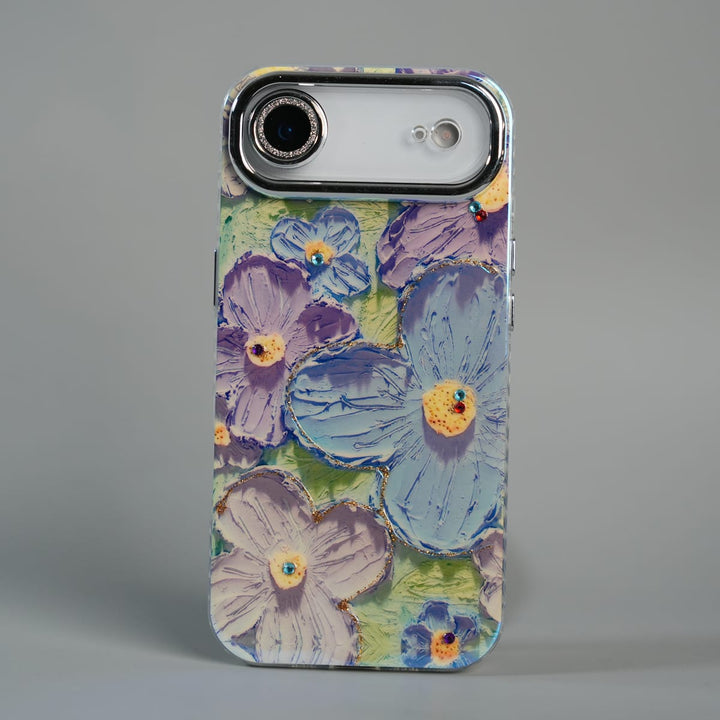 FRATO iPhone 17 Series Green iPhone 17 Air Luxury 3D Oil Painting Floral Design Glitter Lens Protection Stand Cover