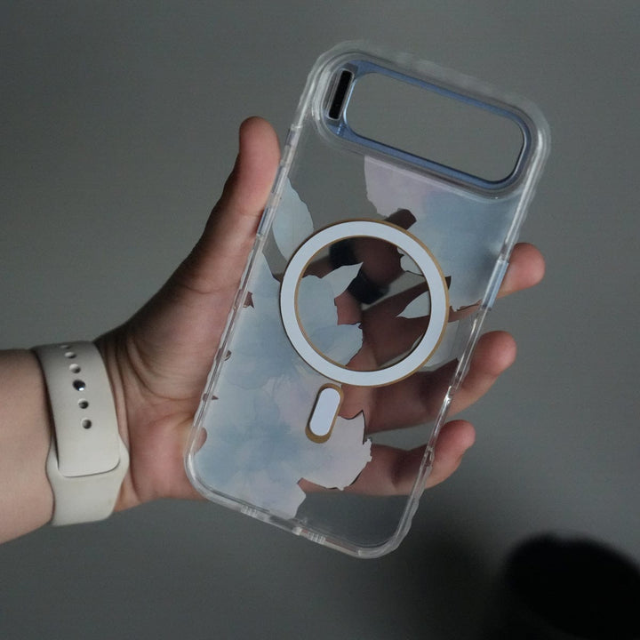 FRATO iPhone 17 Series iPhone 17 Air FloraCrystal Clear Floral Design Case with Color Metal Camera Stand Frame