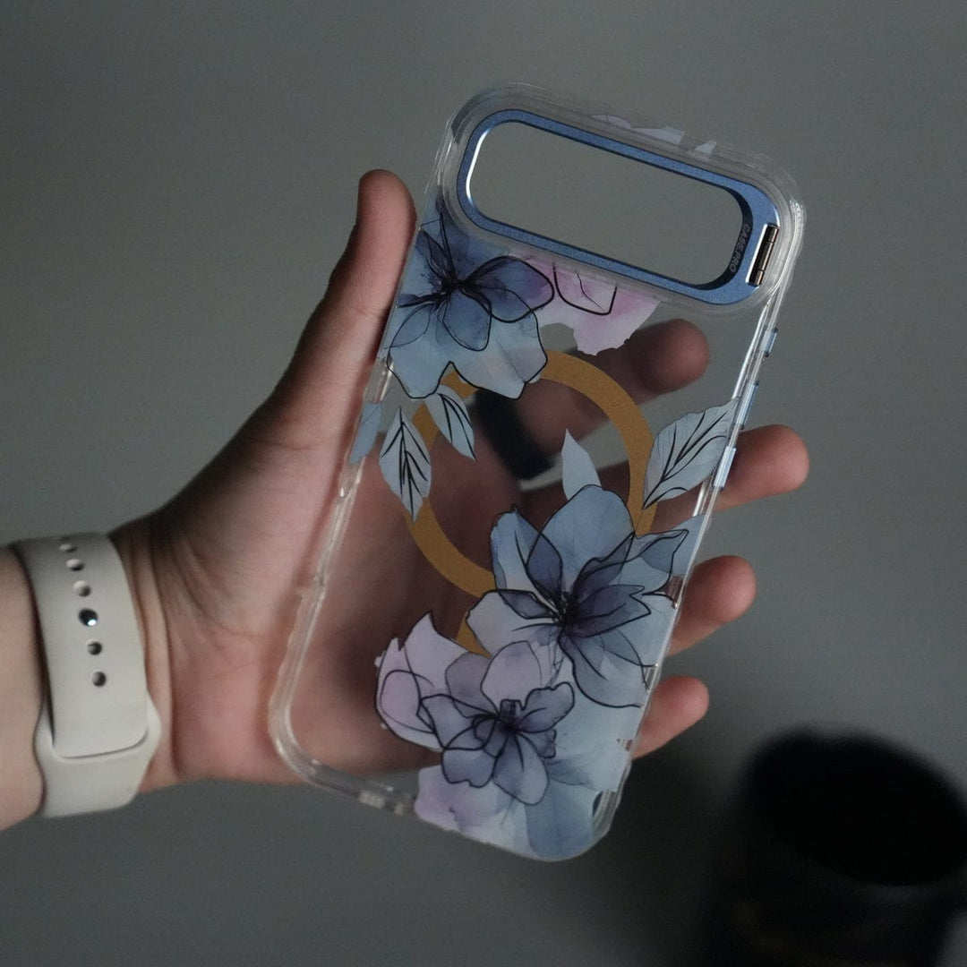 FRATO iPhone 17 Series iPhone 17 Air FloraCrystal Clear Floral Design Case with Color Metal Camera Stand Frame
