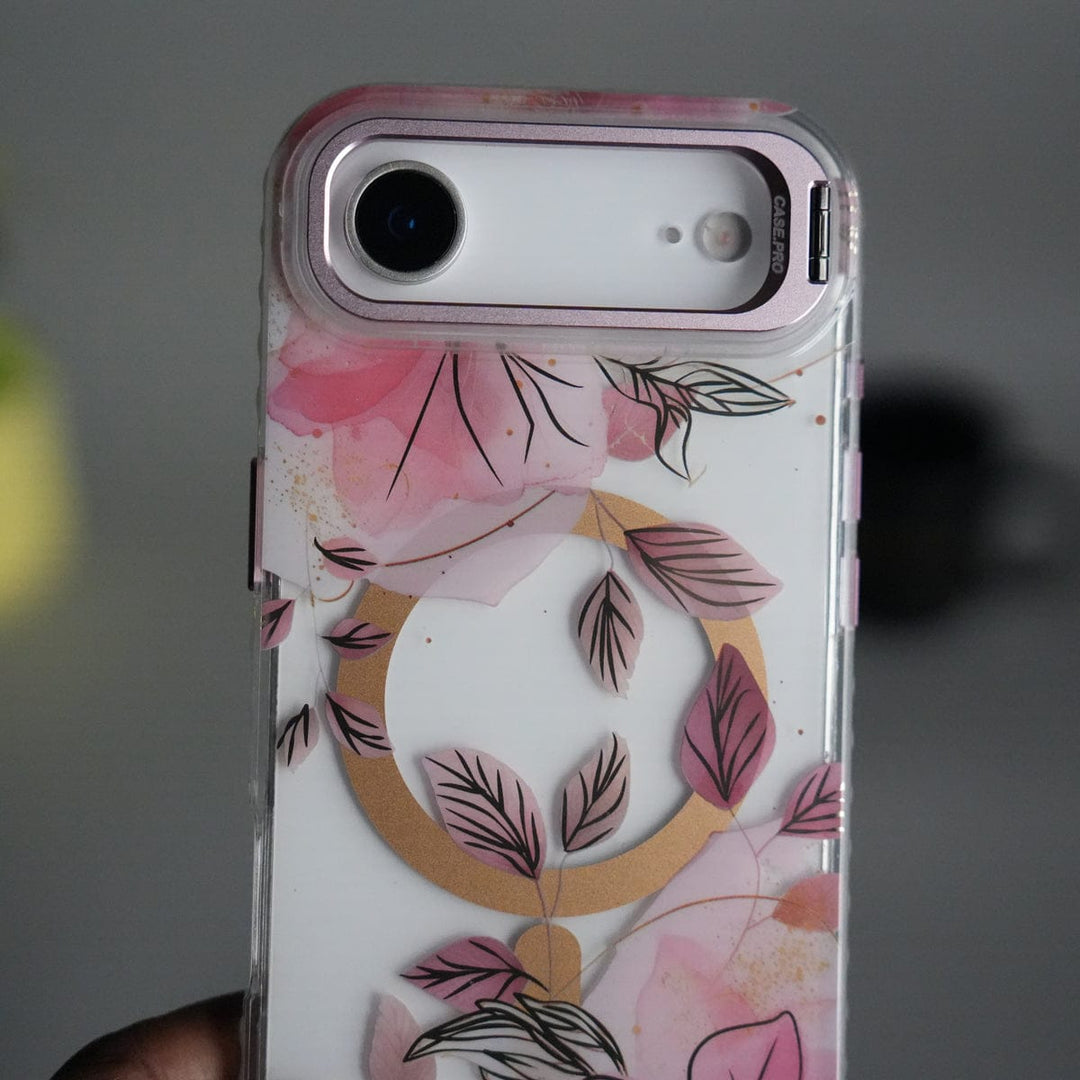 FRATO iPhone 17 Series iPhone 17 Air FloraCrystal Clear Floral Design Case with Color Metal Camera Stand Frame
