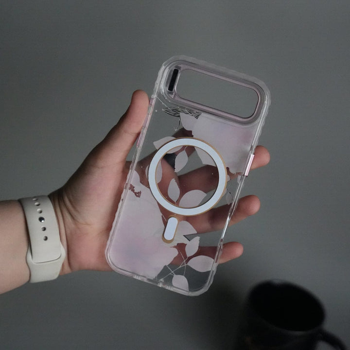FRATO iPhone 17 Series iPhone 17 Air FloraCrystal Clear Floral Design Case with Color Metal Camera Stand Frame