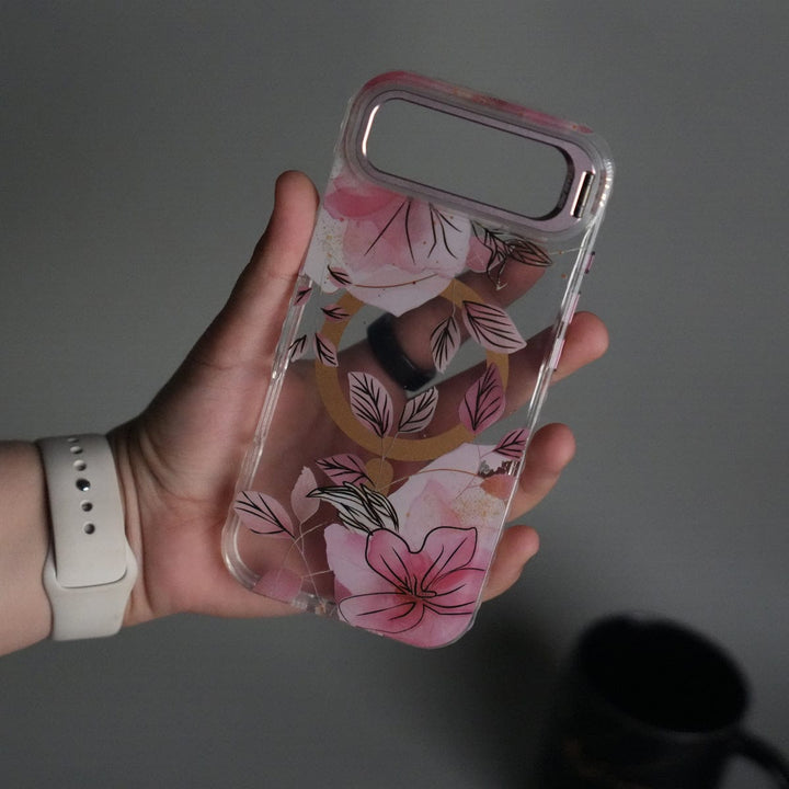 FRATO iPhone 17 Series iPhone 17 Air FloraCrystal Clear Floral Design Case with Color Metal Camera Stand Frame