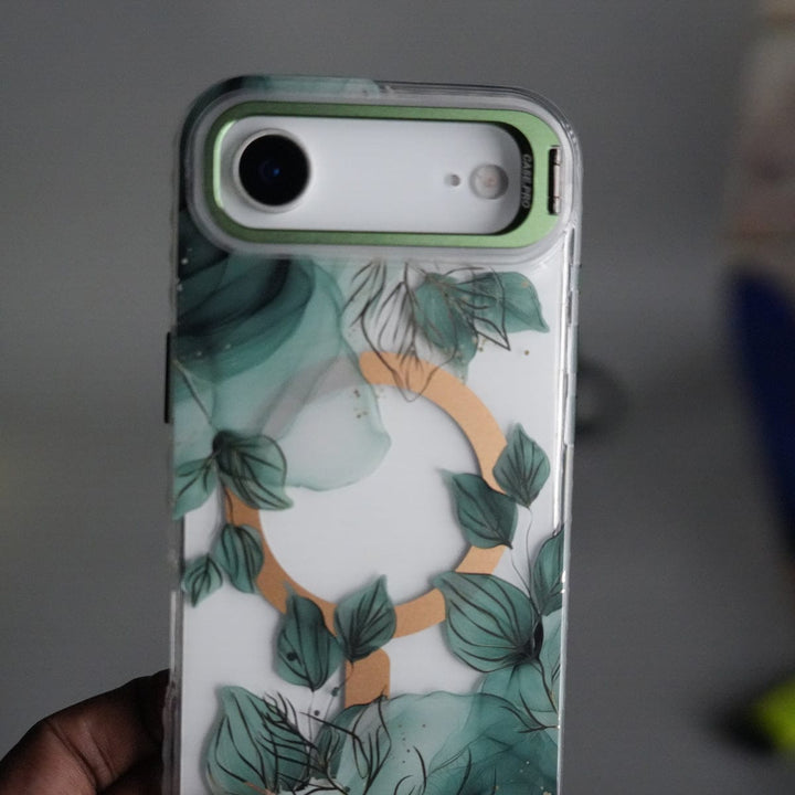 FRATO iPhone 17 Series iPhone 17 Air FloraCrystal Clear Floral Design Case with Color Metal Camera Stand Frame