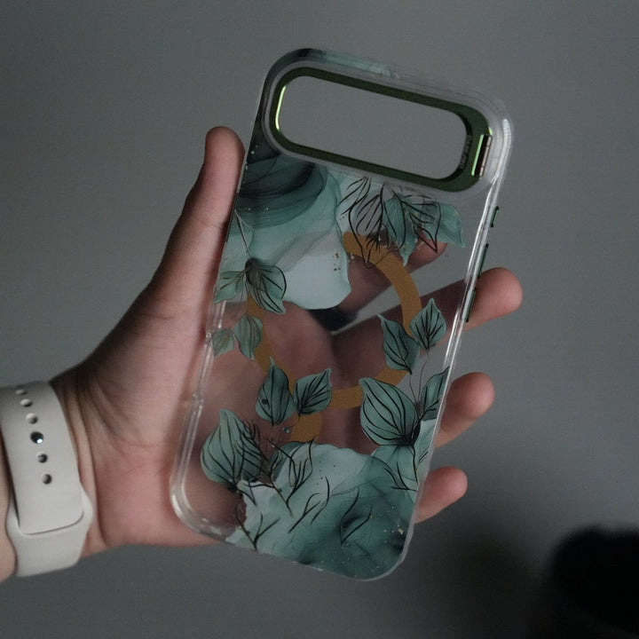 FRATO iPhone 17 Series iPhone 17 Air FloraCrystal Clear Floral Design Case with Color Metal Camera Stand Frame
