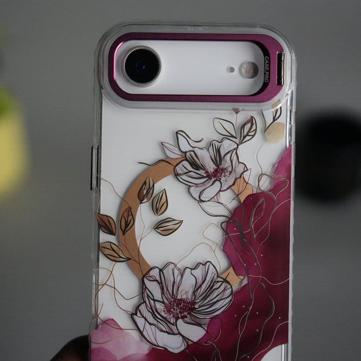 FRATO iPhone 17 Series iPhone 17 Air FloraCrystal Clear Floral Design Case with Color Metal Camera Stand Frame