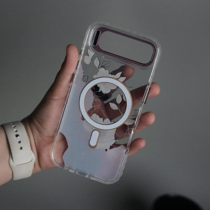 FRATO iPhone 17 Series iPhone 17 Air FloraCrystal Clear Floral Design Case with Color Metal Camera Stand Frame