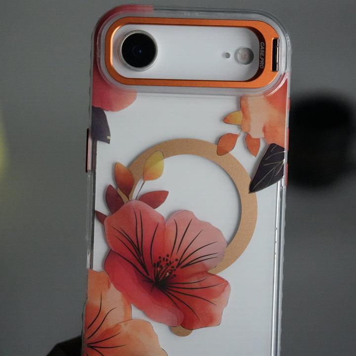 FRATO iPhone 17 Series iPhone 17 Air FloraCrystal Clear Floral Design Case with Color Metal Camera Stand Frame