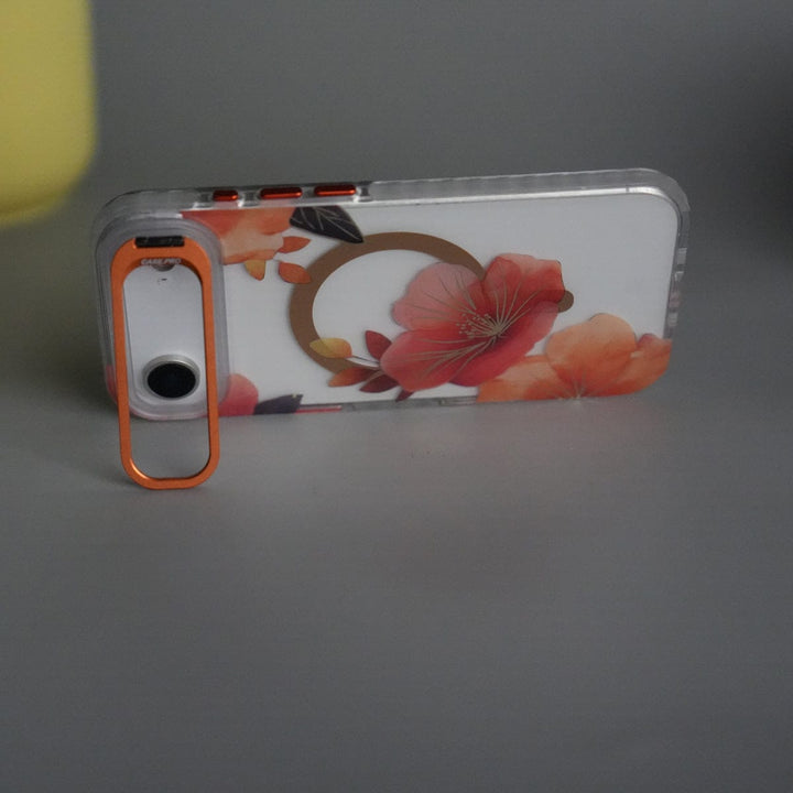 FRATO iPhone 17 Series iPhone 17 Air FloraCrystal Clear Floral Design Case with Color Metal Camera Stand Frame