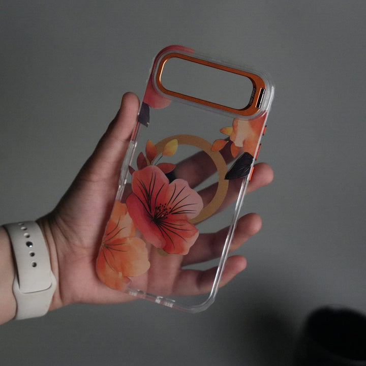FRATO iPhone 17 Series iPhone 17 Air FloraCrystal Clear Floral Design Case with Color Metal Camera Stand Frame