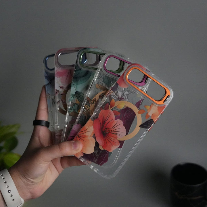 FRATO iPhone 17 Series iPhone 17 Air FloraCrystal Clear Floral Design Case with Color Metal Camera Stand Frame