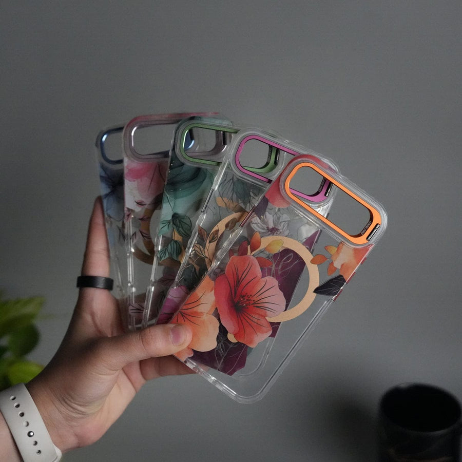 FRATO iPhone 17 Series iPhone 17 Air FloraCrystal Clear Floral Design Case with Color Metal Camera Stand Frame