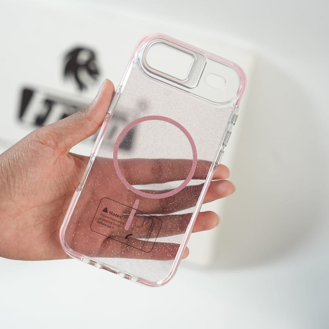 FRATO iPhone 17 Series iPhone 17 Air Glitter Clear MagSafe Case | Metal Kickstand Protective Cover